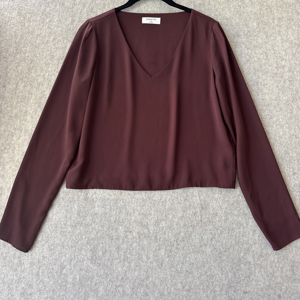 Babaton Aritzia V Neck Long Sleeve Blouse Womens XS Wine Crepe